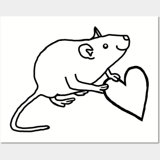 Minimal Rat Holds Your Heart Outline Posters and Art